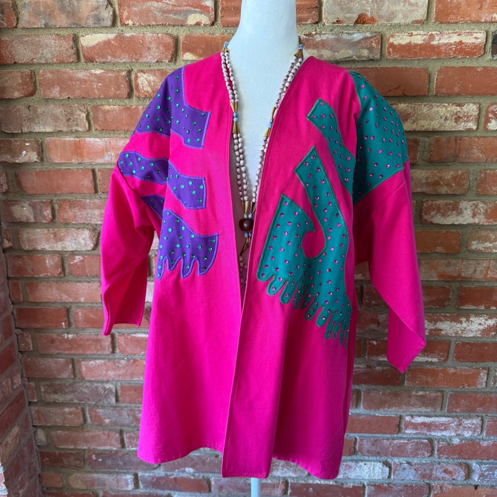 80’s bold Pink cotton sequined retro Open Jacket